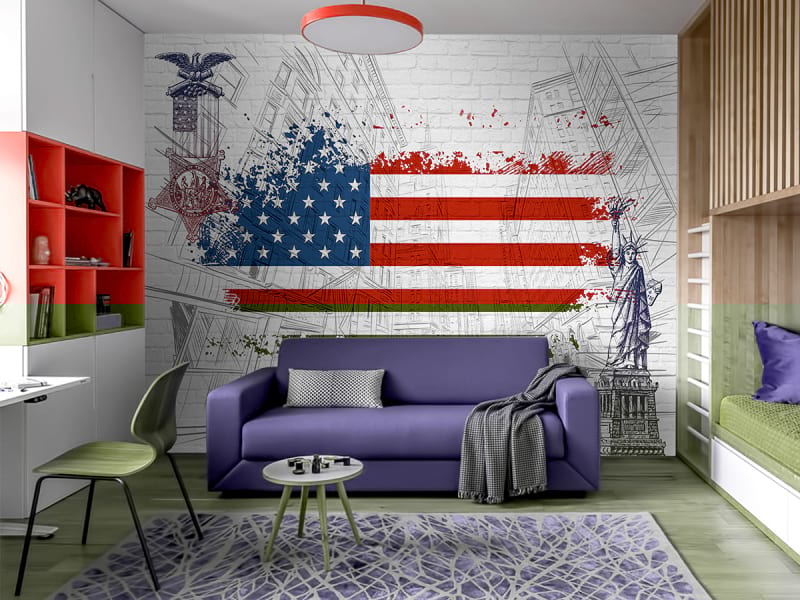 Fototapeta Amerikanische Flagge we wnętrzu pokoju nastolatka