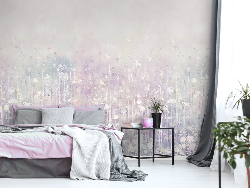 Fototapeta Blumenfeld Aquarell we wnętrzu sypialni
