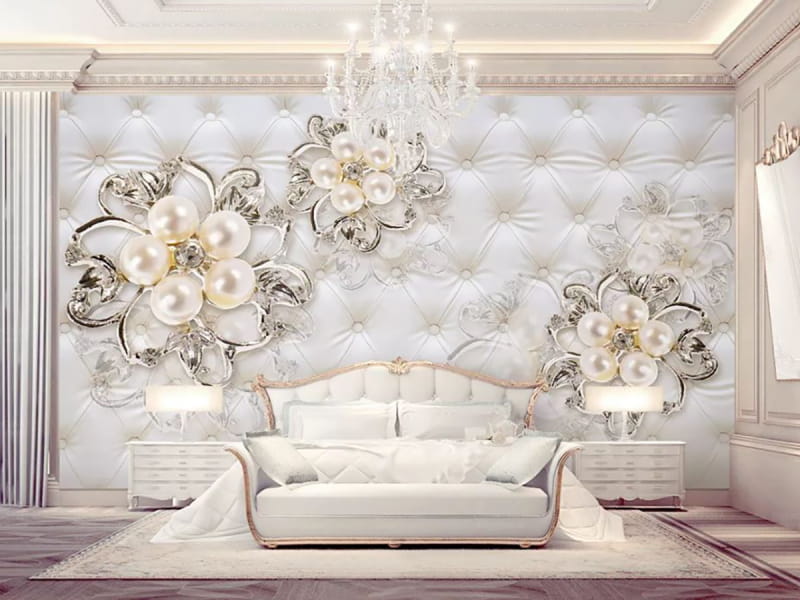 Fototapeta Blumen mit Perlen 3D we wnętrzu sypialni