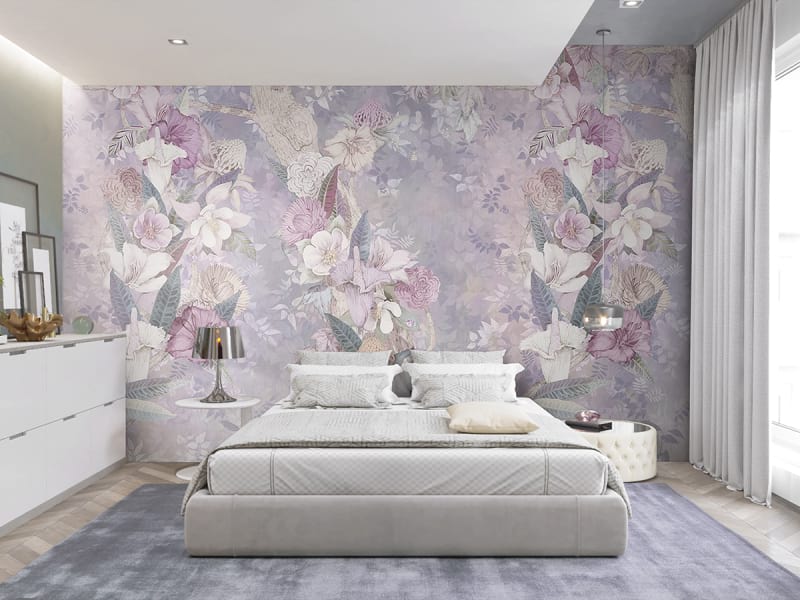 Fototapeta Ausdrucksstarke Gartenblumen we wnętrzu sypialni