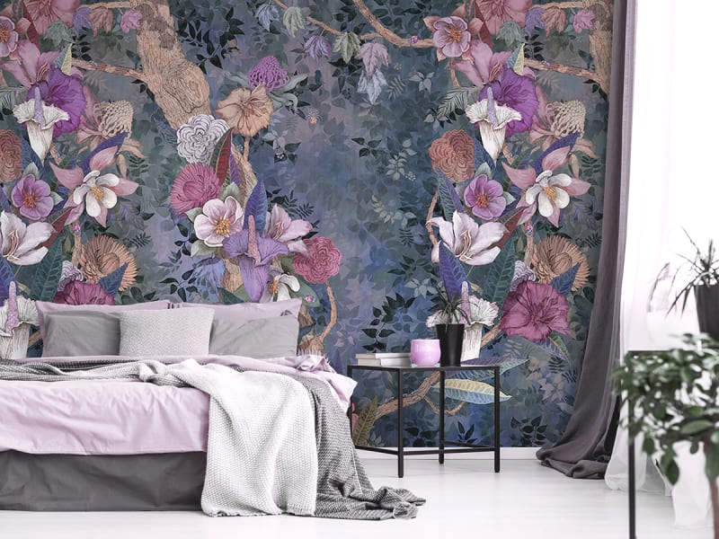 Fototapeta Abends exotische Blumen we wnętrzu sypialni