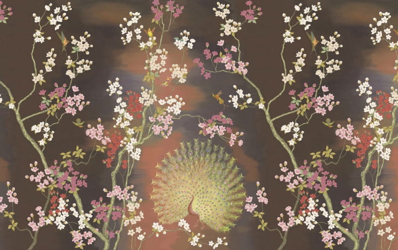 Fototapeta Pfau und blühende Bäume