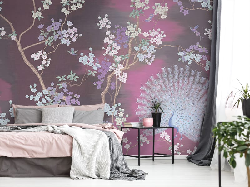 Fototapeta Blüte und Pfau we wnętrzu sypialni