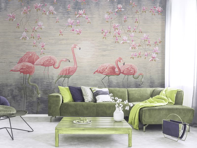 Fototapeta Flamingo im See we wnętrzu salonu