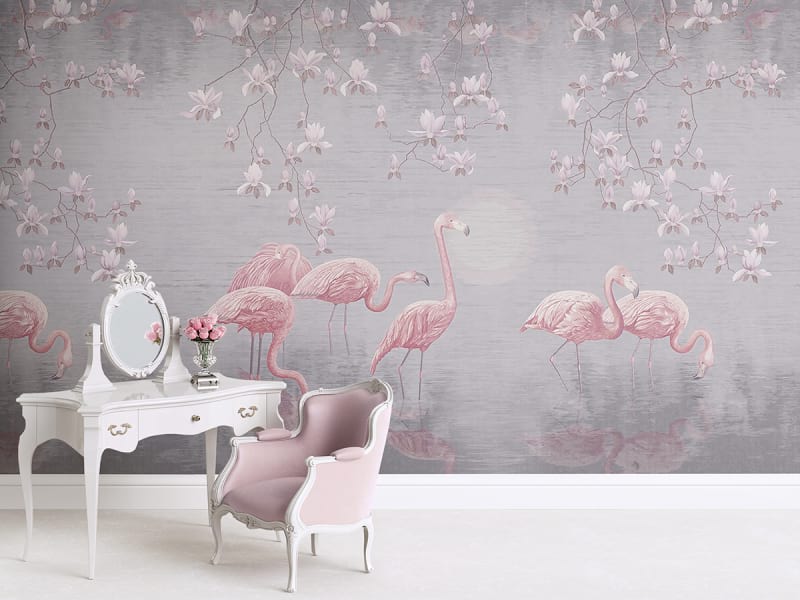 Fototapeta Flamingo am Teich we wnętrzu przedpokoju