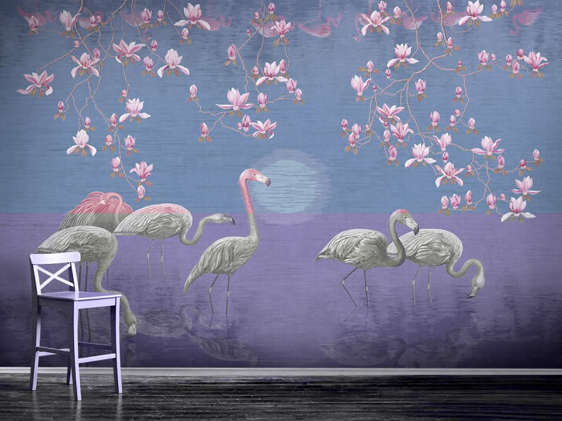 Fototapeta Rosa Flamingos auf dem See we wnętrzu przedpokoju