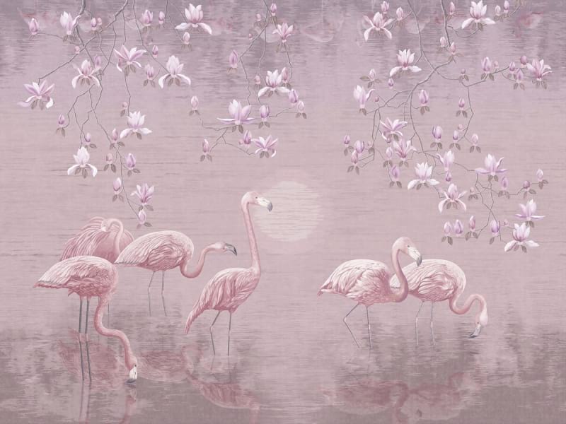 Fototapeta Flamingo am See bei Sonnenuntergang