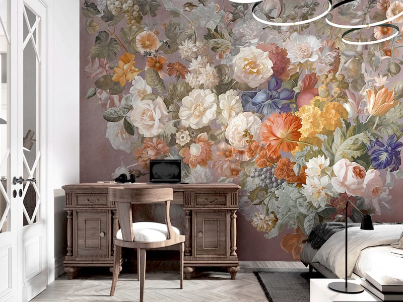 Fototapeta Frühlingsmalerischer Blumenstrauß we wnętrzu sypialni