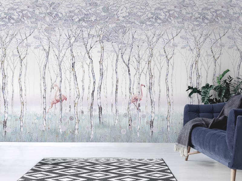Fototapeta Flamingo im Wald we wnętrzu salonu