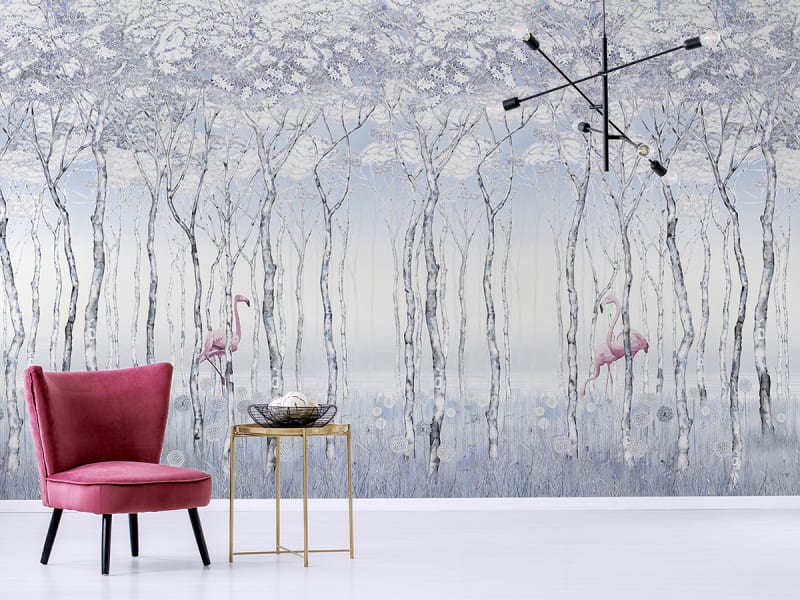 Fototapeta Flamingo im Frühlingswald we wnętrzu przedpokoju
