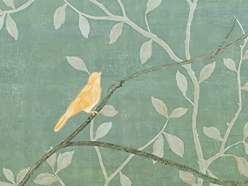 Fototapeta Goldene Vögel auf den Zweigen fragment # 1