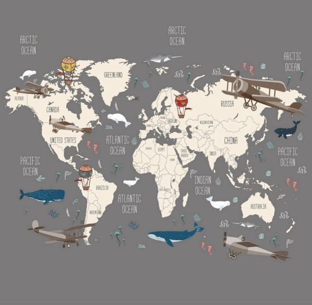 Fototapeta Karte mit Tieren und Flugzeugen