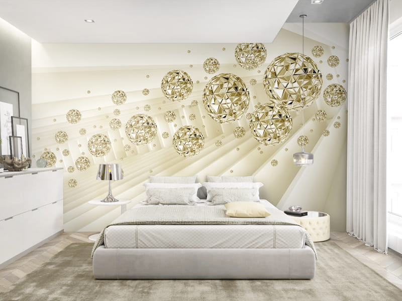 Fototapeta Goldene Kugeln we wnętrzu sypialni
