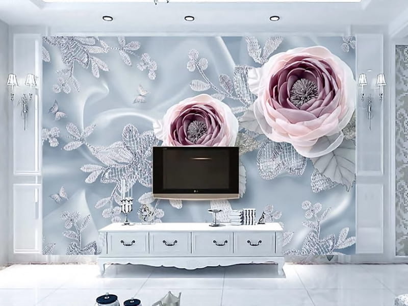 Fototapeta Anmutige Blumen auf Stoff we wnętrzu salonu