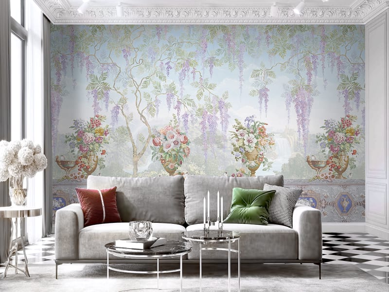 Fototapeta Bunte Blumen in Blumentöpfen we wnętrzu salonu