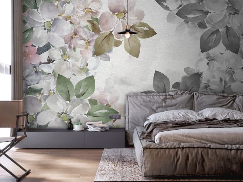 Fototapeta Frühlingsblüten-Aquarell we wnętrzu sypialni
