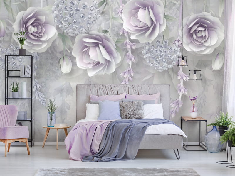 Fototapeta Zarte Blumen 3D we wnętrzu sypialni