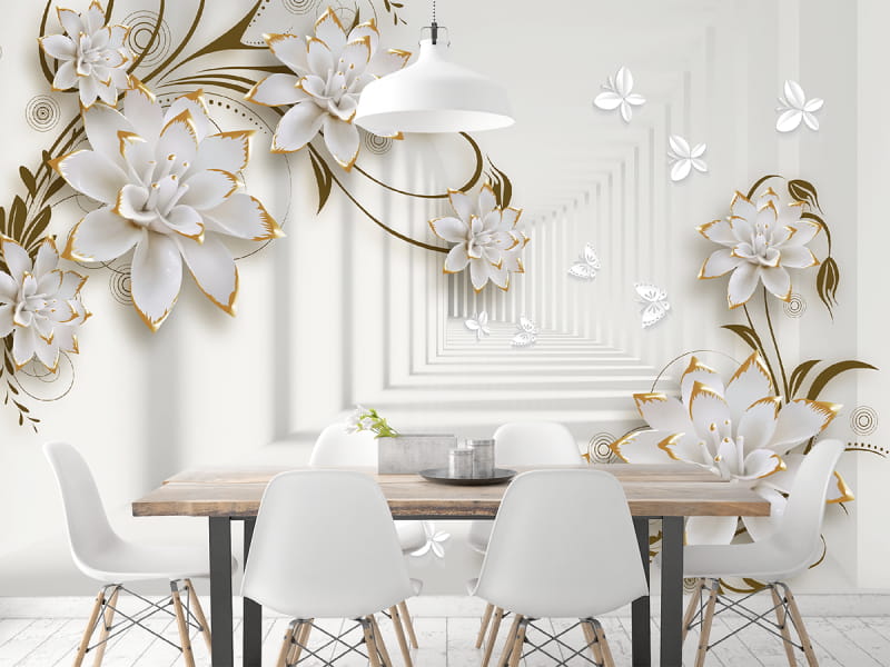 Fototapeta Goldene Blumen we wnętrzu kuchni