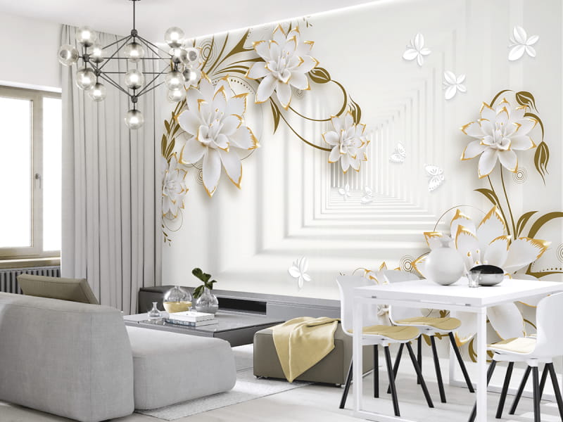 Fototapeta Goldene Blumen we wnętrzu salonu