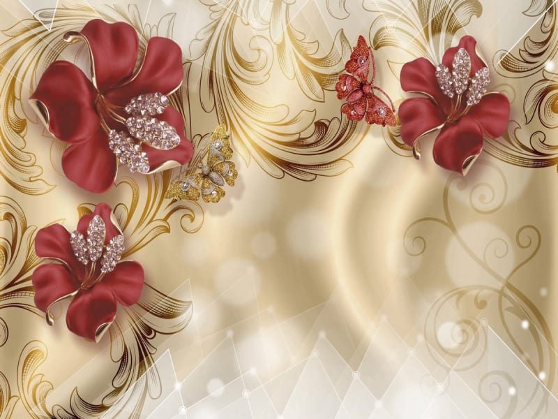 Fototapeta Rote funkelnde Blumen 3D