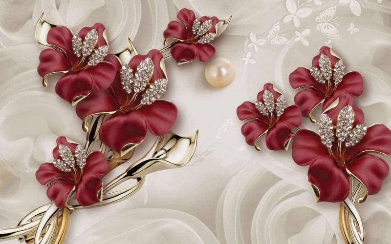 Fototapeta Rote Blumen in Diamanten