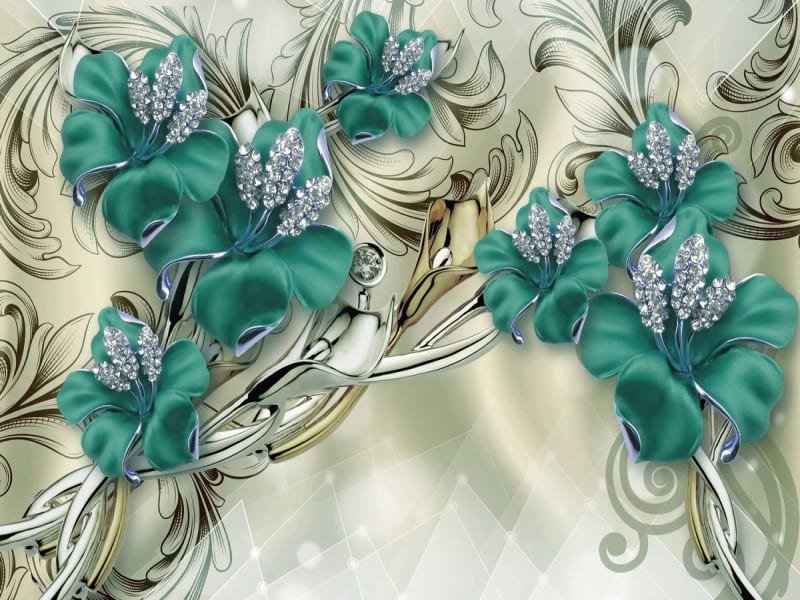 Fototapeta Grüne Blumen in Diamanten