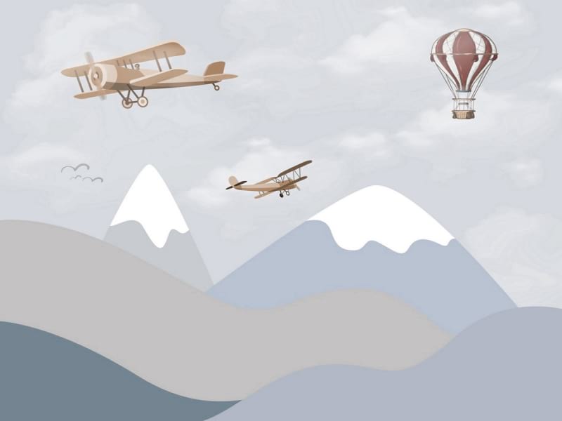 Fototapeta Flugzeuge und Heißluftballon