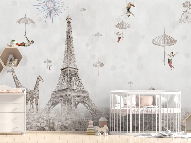 Fototapeta Paris und Akrobaten we wnętrzu pokoju dziecka