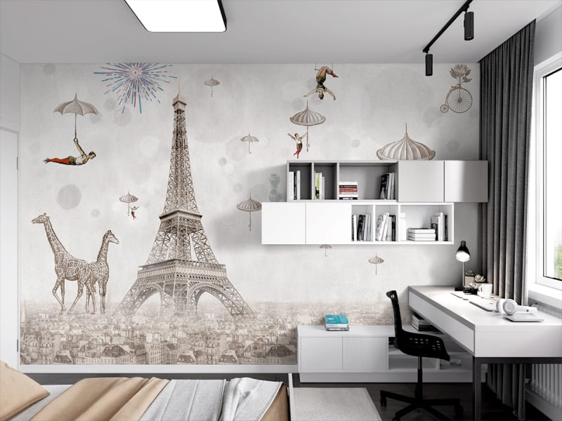 Fototapeta Paris und Akrobaten we wnętrzu pokoju nastolatka