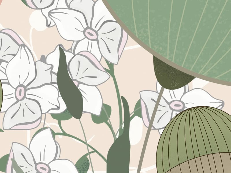 Fototapeta Flamingo und Blumen fragment #2