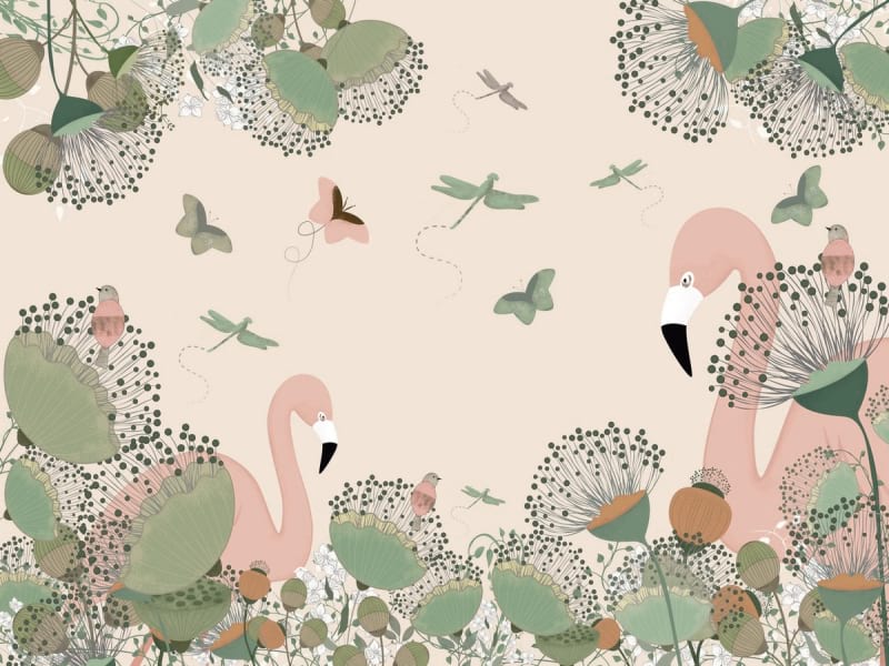 Fototapeta Flamingo und Blumen