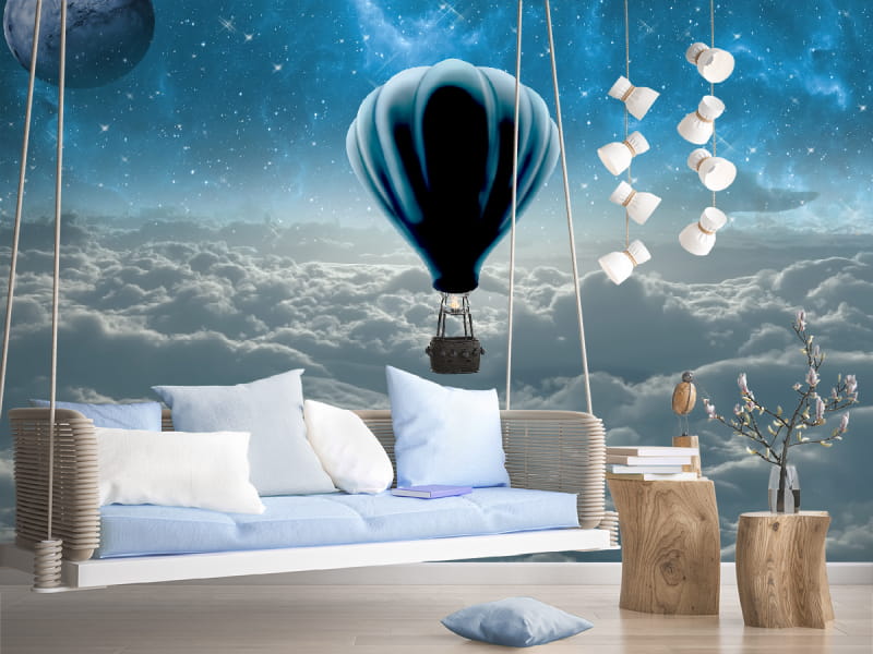 Fototapeta Heißluftballon am Himmel we wnętrzu pokoju nastolatka