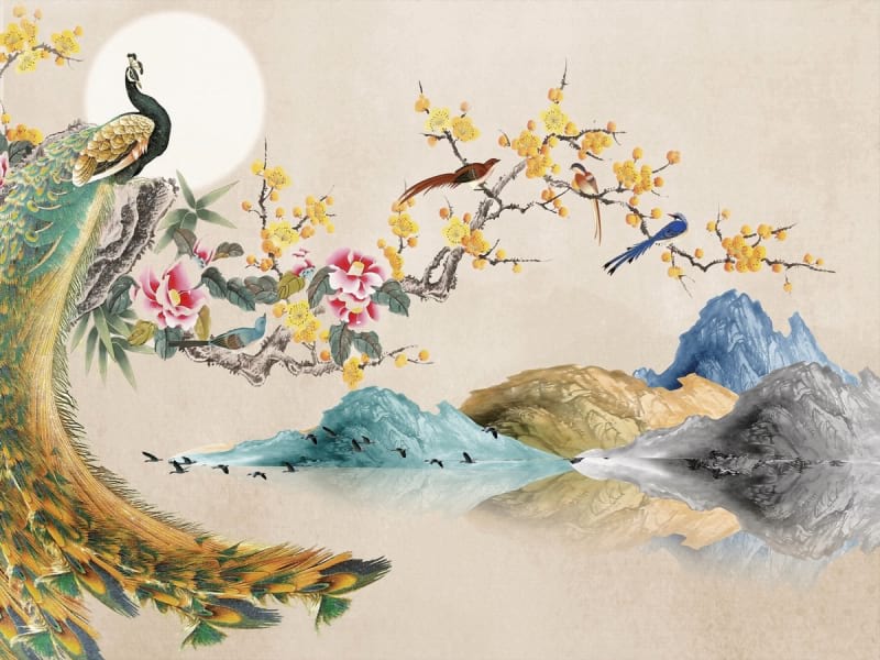 Fototapeta Luxuriöse Landschaft mit einem Pfau