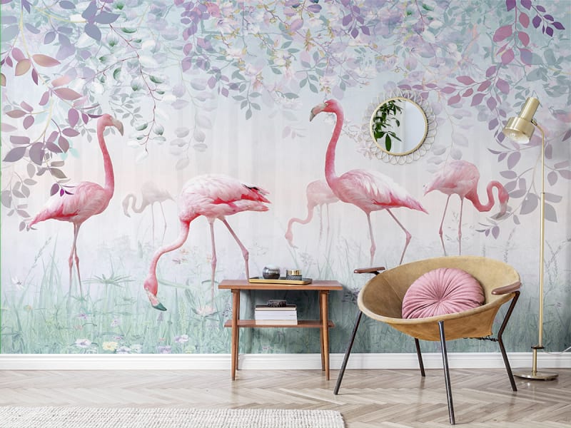 Fototapeta Flamingo im Frühlingsgarten we wnętrzu salonu