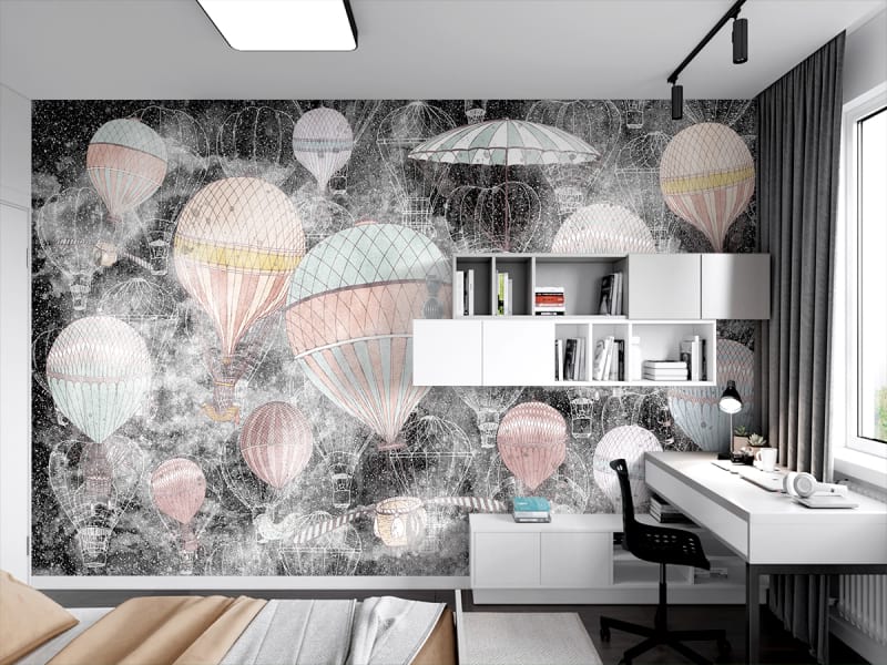 Fototapeta Heißluftballons we wnętrzu pokoju nastolatka