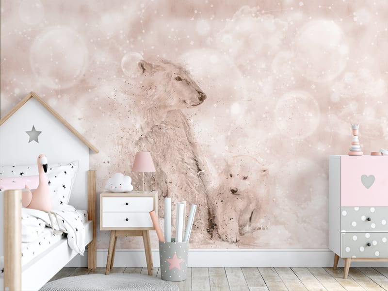 Fototapeta Bären auf rosa Hintergrund we wnętrzu pokoju nastolatka
