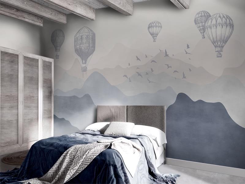 Fototapeta Luftballons über den blauen Bergen we wnętrzu sypialni