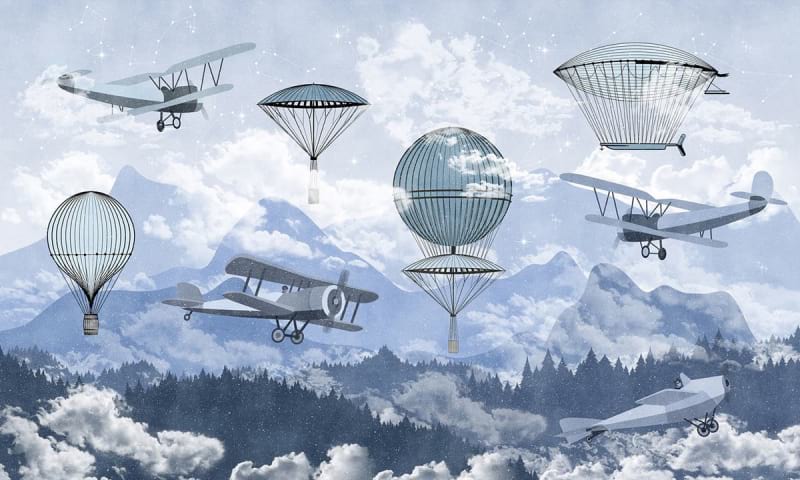 Fototapeta Ballons und Doppeldecker