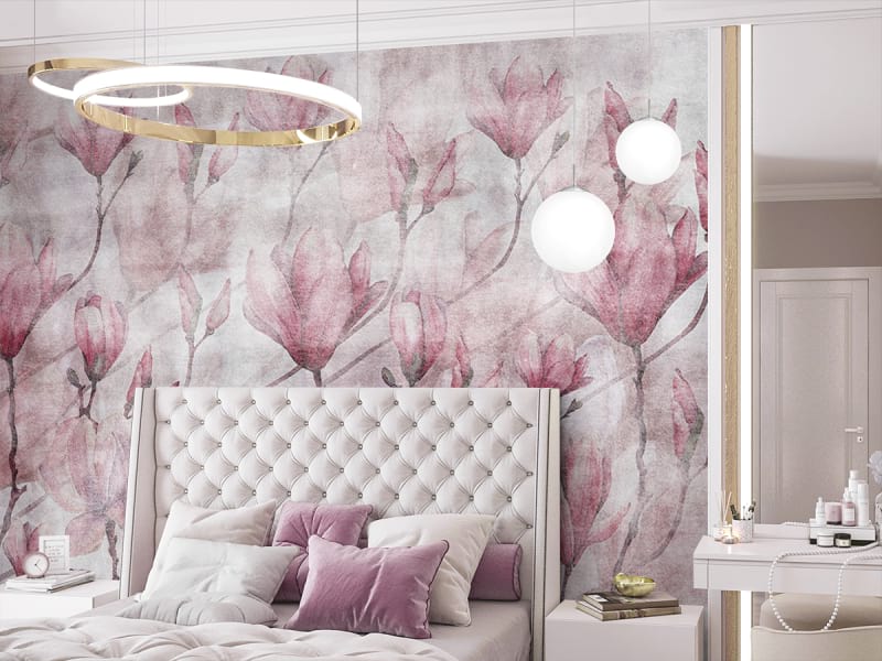 Fototapeta Blühende Magnolienblüten we wnętrzu sypialni