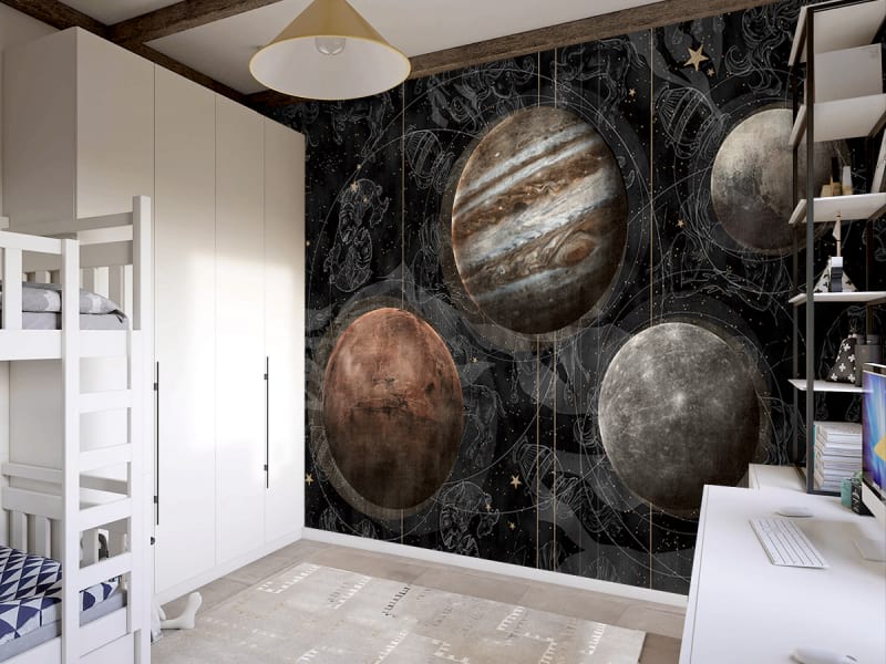 Fototapeta Planeten und Sternbilder we wnętrzu pokoju dziecka
