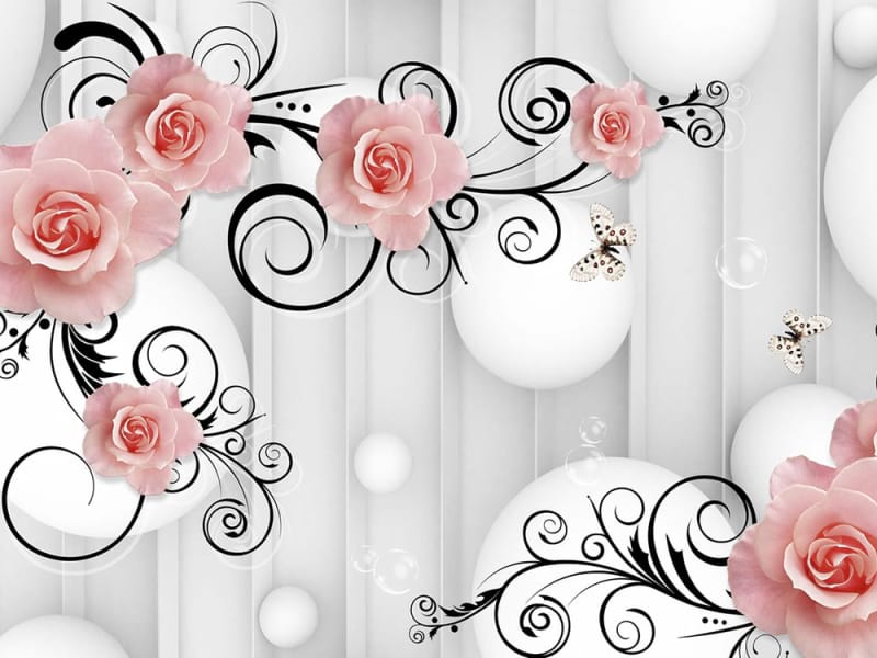 Fototapeta Rosa Blumen und Kugeln