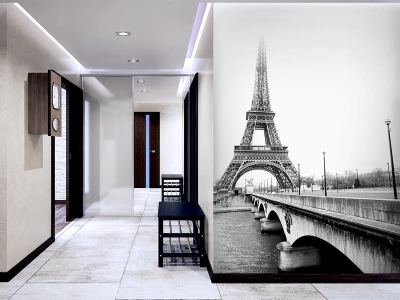 Fototapeta Schwarz-weißes Paris we wnętrzu przedpokoju