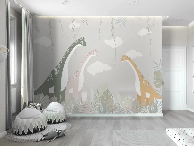 Fototapeta Dinosaurier in den Tropen we wnętrzu pokoju dziecka