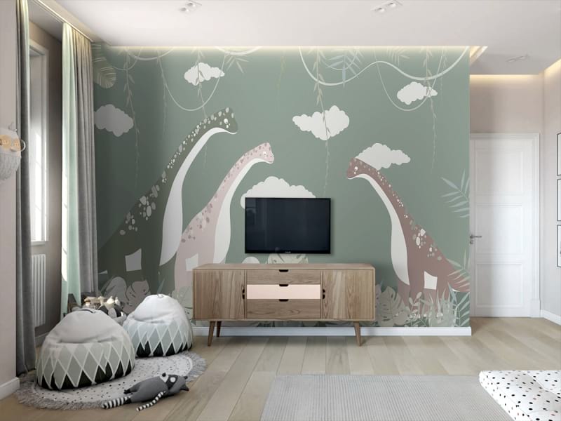 Fototapeta Niedliche Dinosaurier we wnętrzu pokoju dziecka