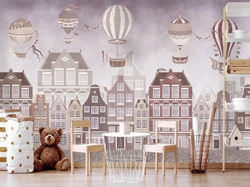 Fototapeta Luftballons über der Stadt we wnętrzu pokoju dziecka