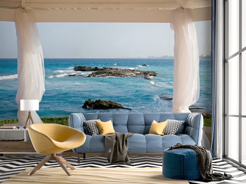 Fototapeta Pavillon am blauen Meer we wnętrzu salonu