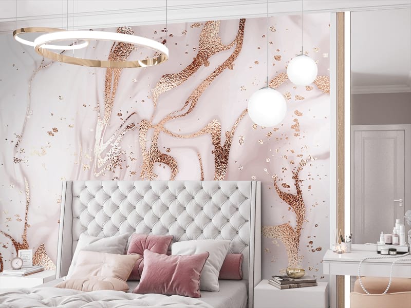 Fototapeta Goldener Pollen auf rosa Hintergrund we wnętrzu sypialni