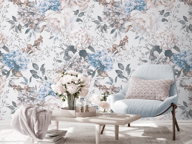 Fototapeta Wunderschönes Blumenmotiv we wnętrzu salonu