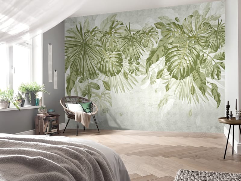 Fototapeta Monstera verlässt das Zeichnen we wnętrzu sypialni