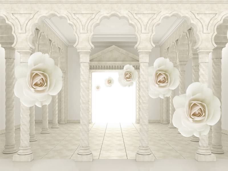 Fototapeta Weiße Rosen und Säulen